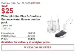 Costco Waterpik Ultra Plus & Cordless Enhance water flosser combo pack offer
