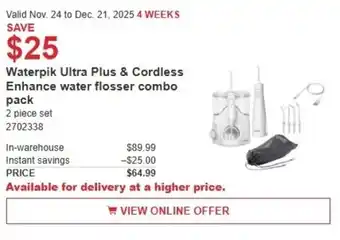 Costco Waterpik Ultra Plus & Cordless Enhance water flosser combo pack offer