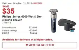 Costco Philips Series 6000 Wet & Dry electric shaver offer