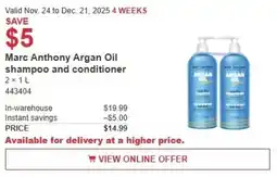 Costco Marc Anthony Argan Oil shampoo and conditioner offer