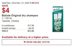 Costco Batiste Original dry shampoo offer