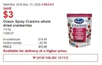 Costco Ocean Spray Craisins whole dried cranberries offer