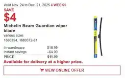 Costco Michelin Beam Guardian wiper blade offer