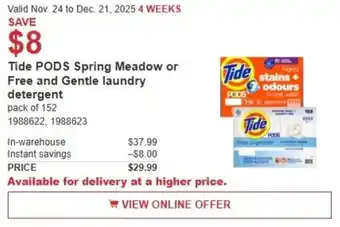 Costco Tide PODS Spring Meadow or Free and Gentle laundry detergent offer
