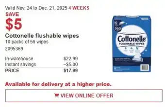 Costco Cottonelle flushable wipes offer