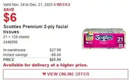 Costco Scotties Premium 2-ply facial tissues offer