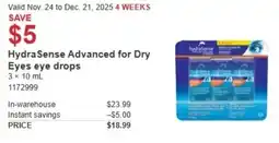 Costco Hydra Sense Advanced for Dry Eyes eye drops offer