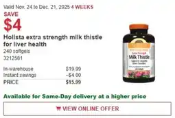Costco Holista extra strength milk thistle for liver health offer