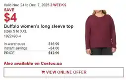 Costco Buffalo women's long sleeve top offer