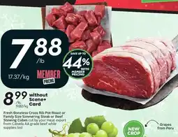 Sobeys Fresh Boneless Cross Rib Pot Roast or Family Size Simmering Steak or Beef Stewing Cubes offer