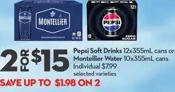 Longo's Pepsi Soft Drinks 12x355mL cans or Montellier Water 10x355mL cans offer