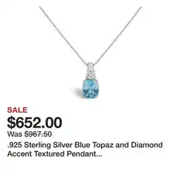 TSC Stores 925 Sterling Silver Blue Topaz and Diamond Accent Textured Pendant Necklace offer