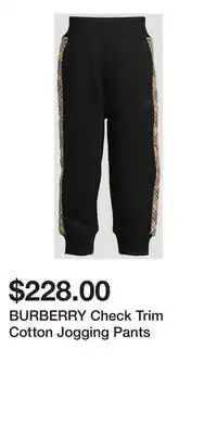 Holt Renfrew BURBERRY Check Trim Cotton Jogging Pants offer