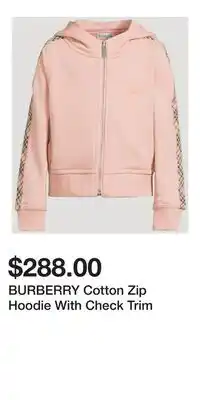 Holt Renfrew BURBERRY Cotton Zip Hoodie With Check Trim offer