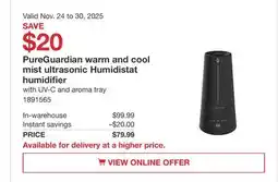 Costco PureGuardian warm and cool mist ultrasonic Humidistat humidifier offer