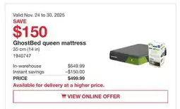 Costco GhostBed queen mattress offer