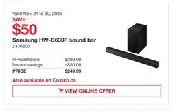 Costco Samsung HW-B630F sound bar offer