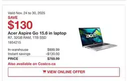 Costco Acer Aspire Go 15.6 in laptop offer