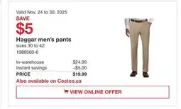 Costco Haggar men's pants offer