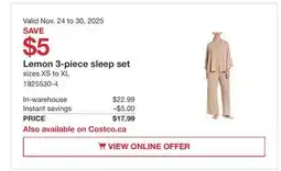 Costco Lemon 3-piece sleep set offer