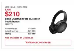 Costco Bose QuietComfort bluetooth headphones offer