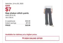 Costco Gap shaker-stitch pants offer