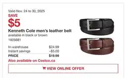 Costco Kenneth Cole men's leather belt offer