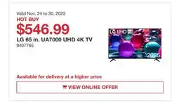 Costco LG 65 in. UA7000 UHD 4K TV offer