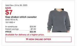 Costco Gap shaker-stitch sweater offer