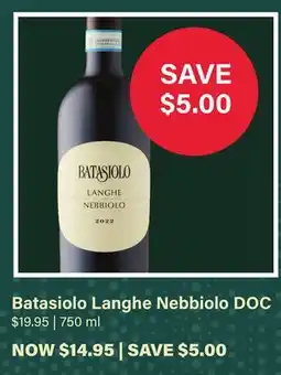 LCBO Batasiolo Langhe Nebbiolo DOC offer