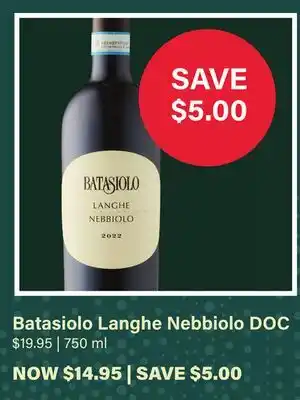 LCBO Batasiolo Langhe Nebbiolo DOC offer