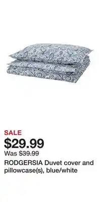 IKEA RODGERSIA Duvet cover and pillowcase(s), blue/white offer