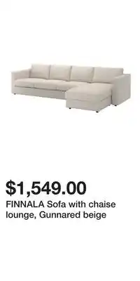IKEA FINNALA Sofa with chaise lounge, Gunnared beige offer