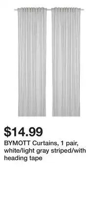 IKEA BYMOTT Curtains, 1 pair, white/light gray striped/with heading tape offer