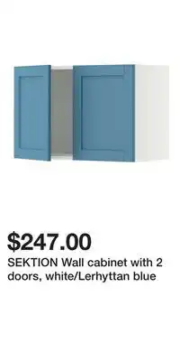 IKEA SEKTION Wall cabinet with 2 doors, white/Lerhyttan blue offer