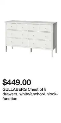 IKEA GULLABERG Chest of 8 drawers, white/anchor/unlock-function offer