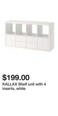 IKEA KALLAX Shelf unit with 4 inserts, white offer