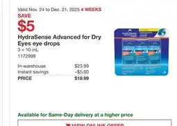 Costco HydraSense Advanced for Dry Eyes eye drops offer