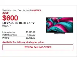 Costco LG 77-in. C5 OLED 4K TV offer