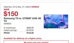 Costco Samsung 75-in. U7900F UHD 4K TV offer