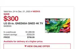 Costco LG 55-in. QNED85A QNED 4K TV offer
