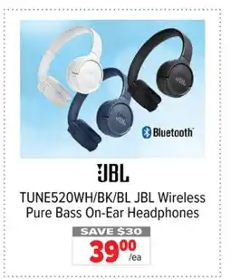 2001 Audio Video TUNE520WH/BK/BL JBL Wireless Pure Bass On-Ear Headphones offer