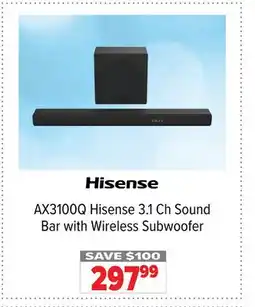 2001 Audio Video AX3100Q Hisense 3.1 Ch Sound Bar with Wireless Subwoofer offer