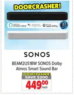 2001 Audio Video BEAM2US1BW SONOS Dolby Atmos Smart Sound Bar offer