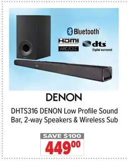 2001 Audio Video DHTS316 DENON Low Profile Sound Bar, 2-way Speakers & Wireless Sub offer