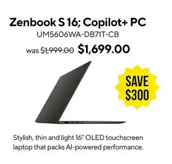 ASUS Zenbook S16 Copilot + PC Laptop offer