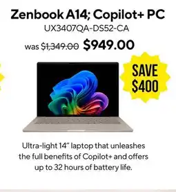 ASUS ZenbookA14 Copilot + PC Laptop offer
