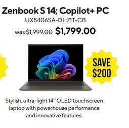 ASUS ASUS Zenbook S 14 Copilot + PC Laptop offer