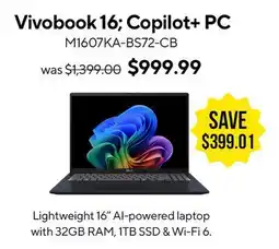 ASUS Vivobook 16 Copilot + PC Laptop offer