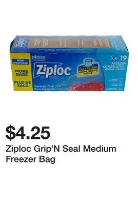 Dollarama Ziploc Grip'N Seal Medium Freezer Bag offer